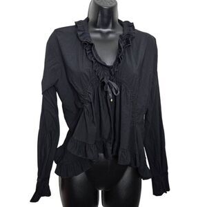 Sunlight Paris Jacket Lagenlook Open Front Black Ruffle Size 2 Medium
